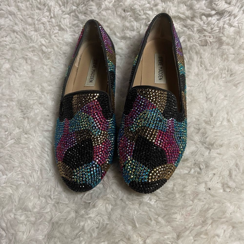 Steve Madden synthetic Multi color Rhinestones loafers leather soles SZ7